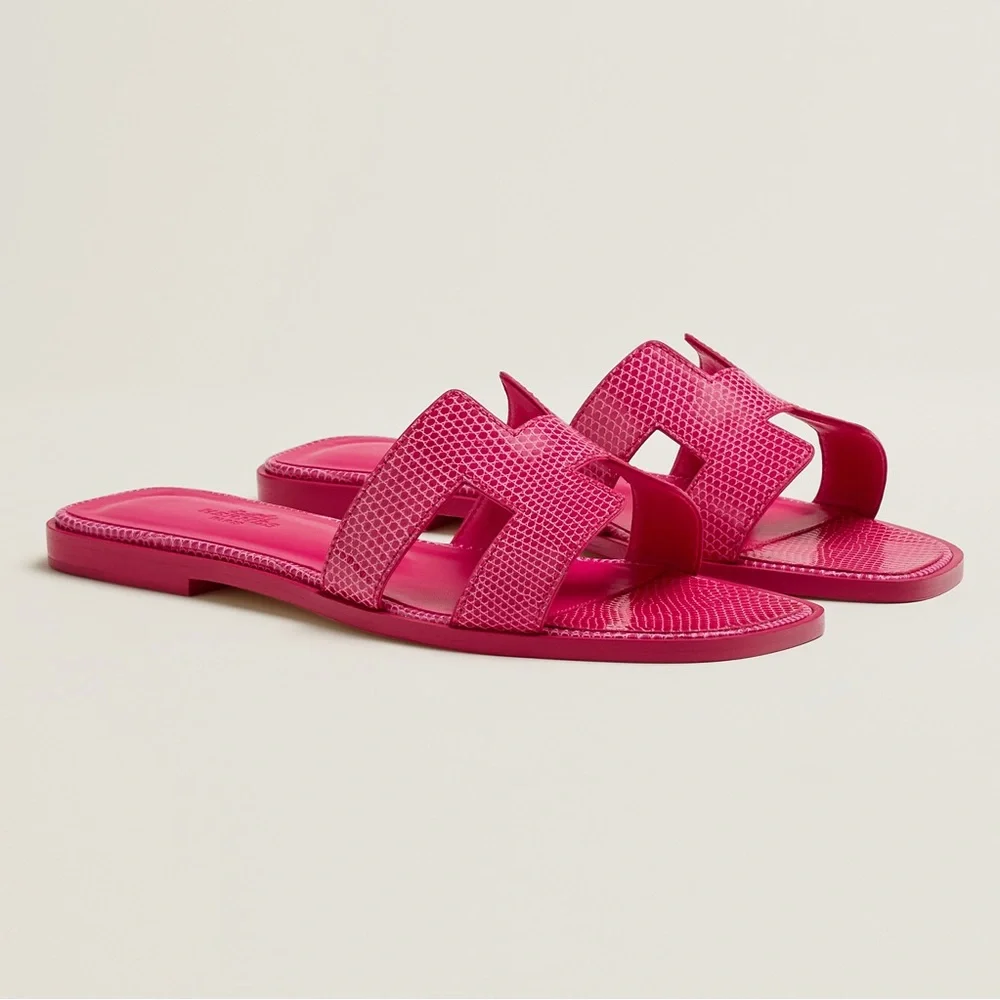 HP🎉RARE PINK LIZARD HERMÈS ORAN SANDALS - Picture 9 of 15